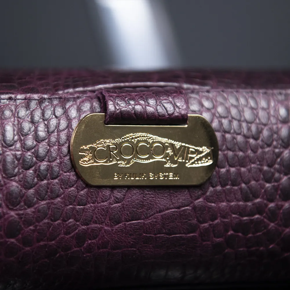 CROCO VIP gold logo on purple leather