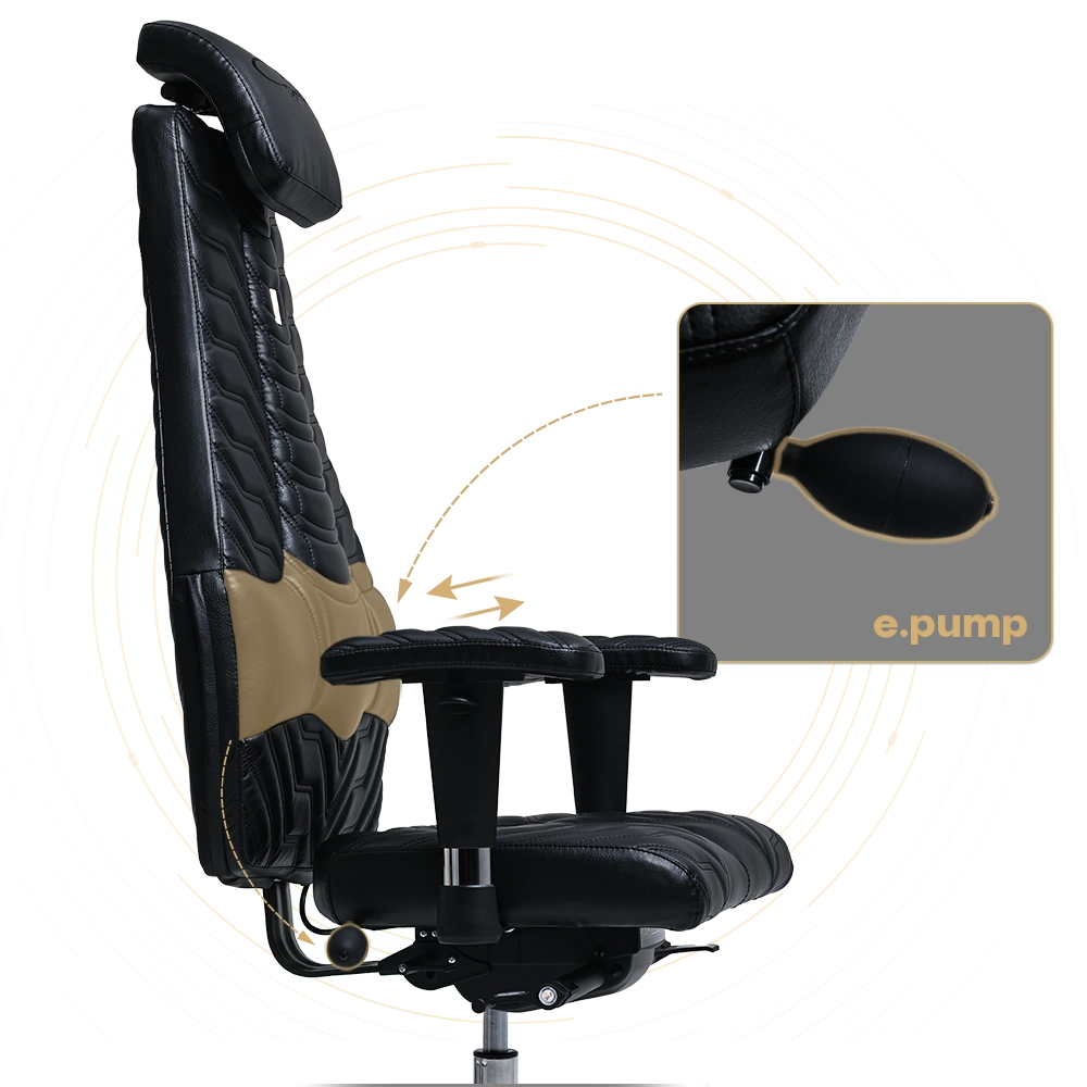The e.pump system lets you fine-tune lumbar support and improve the chair’s ergonomics. Smooth adjustment provides a close, comfortable fit and helps keep the natural curve of the back, with a feeling of ease and control.